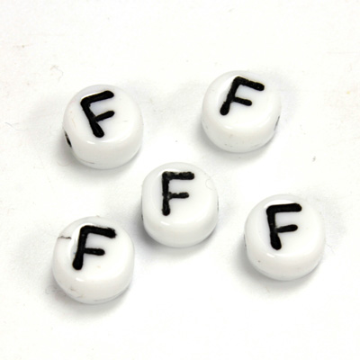 Czech Pressed Glass Engraved Bead - Alphabet 6MM BLACK ON WHITE