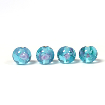 Czech Glass Lampwork Bead - Smooth Round 08MM Flower ON AQUA