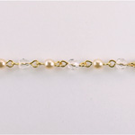 Linked Bead Chain Rosary Style with Glass Fire Polish Bead - Round 4MM CRYSTAL-WHITE PEARL-GOLD