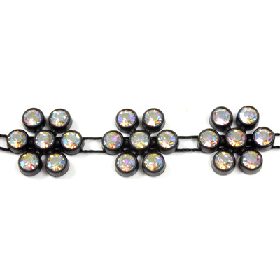 Plastic Rhinestone Banding Flower Round Chaton SS13 CRYSTAL AB-BLACK
