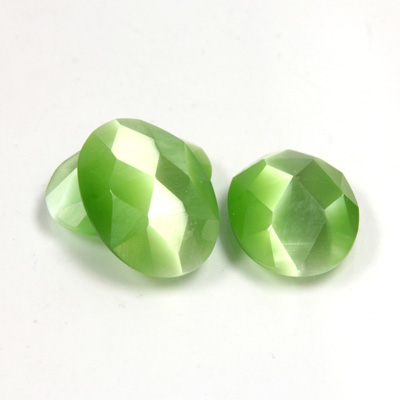 Fiber-Optic Flat Back Cabochon - Rauten Rose Oval 18x13MM CAT'S EYE LT GREEN