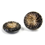 Glass Flat Back Engraved Button Top - Round 18MM GOLD ON JET