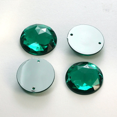 Plastic Flat Back 2-Hole Foiled Sew-On Stone - Round 18MM EMERALD