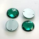 Plastic Flat Back 2-Hole Foiled Sew-On Stone - Round 18MM EMERALD