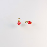 Glass Fire Polished Bead with 1 Brass Loop - Round 04MM RED/Brass