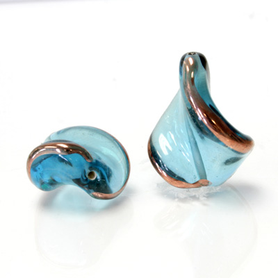 Czech Glass Lampwork Bead - Twist 24x14MM COPPER WRAP AQUA