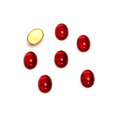 Glass Medium Dome Foiled Cabochon - Oval 08x6MM RUBY