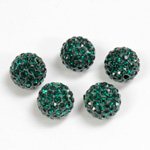 Rhinestone Bead Pave with 1.7MM Hole Metal Base Round 10MM EMERALD