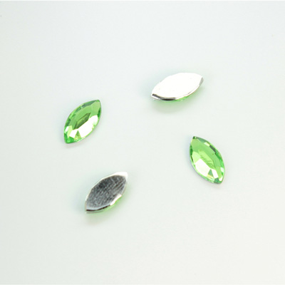 Plastic Flat Back Foiled Rose Cut Rhinestone - Navette 10x5MM PERIDOT
