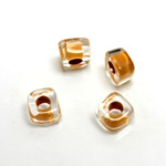 Plastic Bead - Color Lined Smooth Large Hole Square 6x9MM CRYSTAL CARMEL LINE