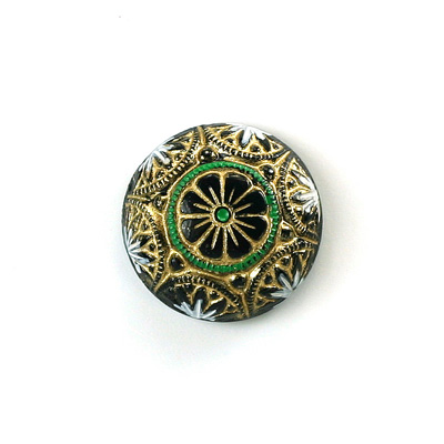 Glass Flat Back Mosaic Hand Painted Stone Round 18MM GOLD & WHITE on JET