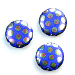 Pressed Glass Peacock Bead - Round 18MM SHINY BLUE
