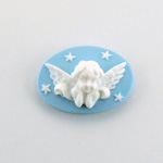 Plastic Cameo - Cherub, Rafael Oval 25x18MM WHITE ON AQUA