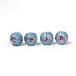 Czech Glass Lampwork Bead - Smooth Round 08MM Flower PINK ON AQUA (60151)