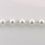 Linked Bead Chain Rosary Style with Glass Pearl Bead - Round 6MM WHITE-SILVER