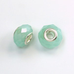 Glass Faceted Bead with Large Hole Silver Plated Center - Round 14x9MM OPAL GREEN