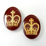 Glass Crystal Painting with Carved Intaglio Crown Oval 25x18MM GOLD on BURGUNDY