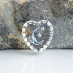 German Glass Engraved Buff Top Intaglio Pendant - MOON & STARS Heart 15x14MM CRYSTAL CRYSTAL AB