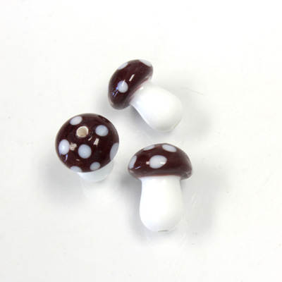Czech Glass Lampwork Bead - Mushroom 14MM BROWN WHITE