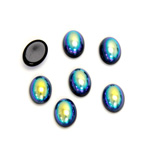Glass Medium Dome Coated Cabochon - Oval 08x6MM JET AB