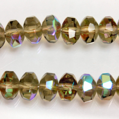 Czech Glass Fire Polished Bead - Rondelle Disc 8x6MM BLACK DIAMOND AB