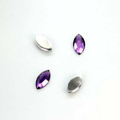 Plastic Flat Back Foiled Rose Cut Rhinestone - Navette 10x5MM AMETHYST