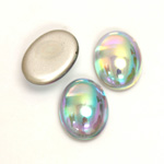 Glass Medium Dome Foiled Cabochon - Coated Oval 18x13MM CRYSTAL AB