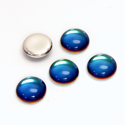 Glass Medium Dome Foiled Cabochon - Round 11MM Coated BERMUDA BLUE