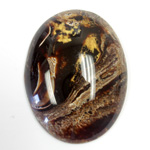 Italian Plastic Flat Back Cabochon - Oval 40x30MM WOOD with PINK MATRIX (3117)