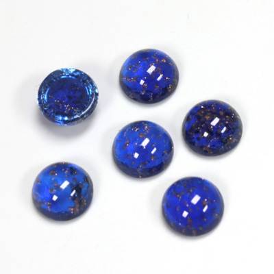 Glass Medium Dome Lampwork Cabochon - Round 09MM GOLD FLECK SAPPHIRE (05054)