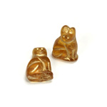 Czech Pressed Glass Engraved Bead - Cat 20MM GOLD ON TOPAZ