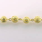 Linked Bead Chain Rosary Style with Brass Filigree Beads - Round 08MM Brass