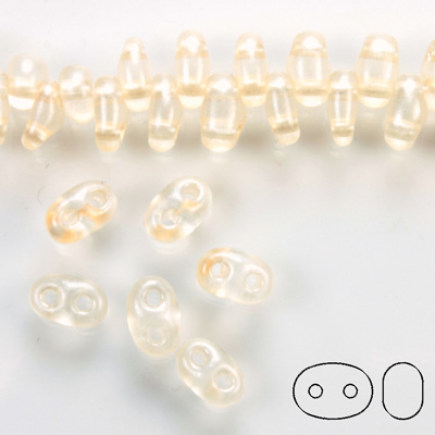 Preciosa Czech Glass 2-Hole Seed Bead - Twin 2.5x5MM CRYST- PearL LT GOLD 08192 Strung