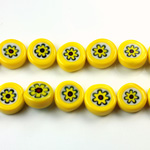 Glass Millefiori Bead - Flat Round 10x4MM YELLOW GREEN RED (34)