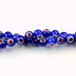 Glass Millefiori Bead - Round 06MM BLUE WHITE RED (27)