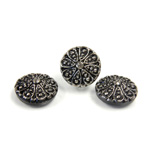 Glass Flat Back Engraved Button Top - Round Marcasite 13.5MM SILVER on JET