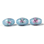 Czech Glass Lampwork Bead - Oval Smooth 12x8MM Flower PINK ON AQUA (04880)