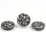 Glass Flat Back Engraved Button Top - Round Leaves 13.5MM SILVER on JET