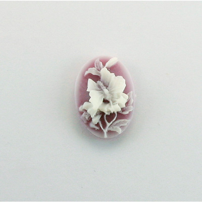 Plastic Cameo - Butterfly Oval 18x13MM WHITE ON AMETHYST FS