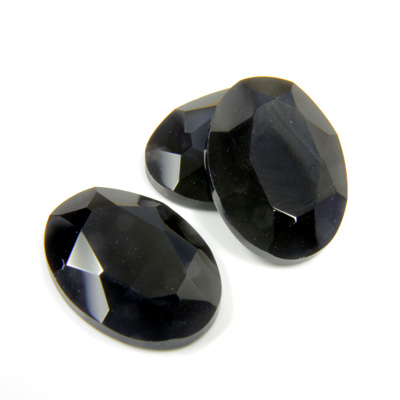 Gemstone Flat Back Stone with Faceted Top and Table - Oval 18x13MM BLACK ONYX