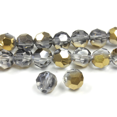 Chinese Cut Crystal Bead 32 Facet - Round 06MM CRYSTAL with HALF GOLD