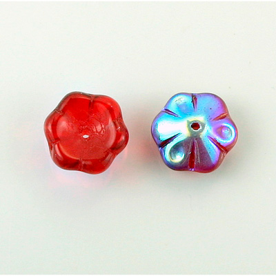 Czech Glass Flower with Center Hole - Round 12MM RUBY AB