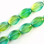 Czech Pressed Glass Bead - Flat Oval 16x11MM GREEN-YELLOW 69019