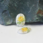 Japanese Glass Porcelain Decal Painting - Rose Oval 14x10MM YELLOW ON CHALKWHITE