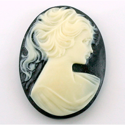 Plastic Cameo - Woman with Ponytail Oval 40x30MM IVORY ON BLACK