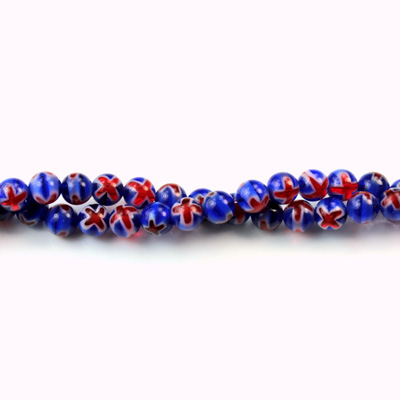 Glass Millefiori Bead - Round 04MM BLUE RED (24)