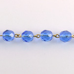 Linked Bead Chain Rosary Style with Glass Fire Polish Bead - Round 8MM SAPPHIRE-GOLD