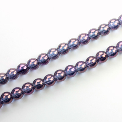 Czech Pressed Glass Bead - Smooth Round 06MM LUMI COATED PURPLE