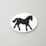 Plastic Cameo - Horse Oval 25x18MM BLACK ON WHITE