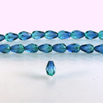 Czech Glass Fire Polish Bead - Pear 07x5MM Coated BLUE GREEN 69004